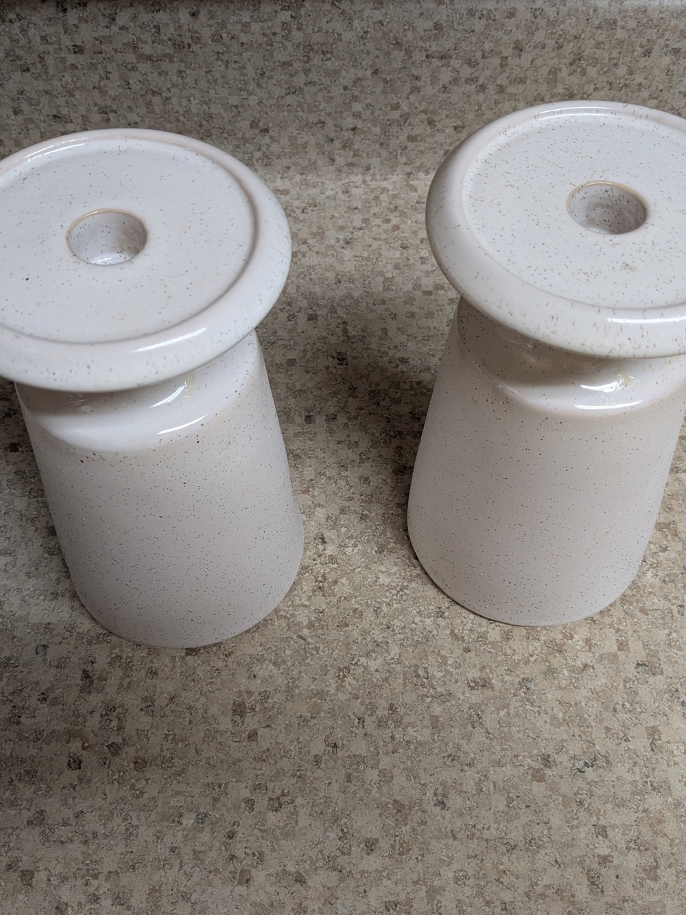 Neutral Speckled Ceramic Candle Holders - Set of 2